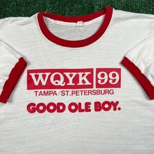 VTG WQYK 99 Tampa St Petersburg Radio Ringer Paper Thin T-Shirt Men XL 50/50 70s